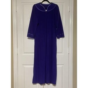 Vintage Vandemere Robe Womens Large Long Purple Fleece Zip Kaftan Housecoat